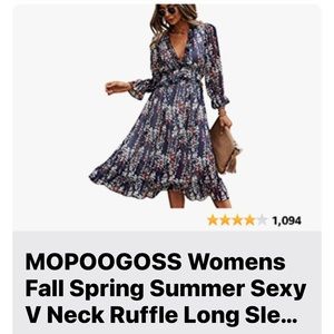 Navy floral long sleeve v-neck dress size large